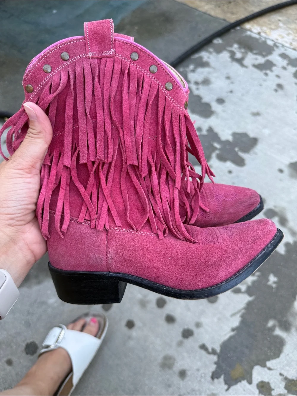 Shyanne Pink Suede Fringe Western Boots for Kids
